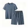 Camiseta Esportiva de Seda de Gelo Tamanho Grande Verão Solta Secagem Rápida Respirável Manga Curta Shorts Roupa para Fitness Corrida Calças de Cinco Quartos Masculinas