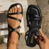 Sandalias Romanas Planas de Moda de Talla Grande con Tiras Cruzadas para Mujer, Sandalias de Playa con Banda Elástica Transfronteriza, Venta al por Mayor