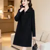 Vestido Feminino Plus Size Preto Manga Longa Zíper Lapela Outono Temperamento Gorduchinha Casual Moda Saia Midi Transfronteiriço