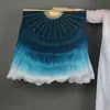 Abanico de Danza Clásica Estilo Chino Doble Cara de Seda Alargado Gradiente Azul Tinta Luna Solitaria