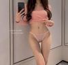 Roupa íntima feminina sexy de seda gelada de corte alto em T para meninas, respirável, de cintura baixa, de renda de alto valor para mulheres