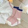 25 Meias Novas Outono e Inverno Meias Femininas de Cano Médio Listradas Etiqueta de Tecido com Letras Meias Femininas Estilo Japonês Ins Tendência Casual Simples Meias de Algodão
