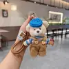 Overol Rayado Creativo Llavero de Oso de Peluche Camiseta de Moda Muñeco de Dibujos Animados Colgante Decorativo para Bolso