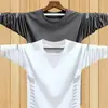 Camiseta de manga larga para hombre, nueva colección primavera/otoño 2026, capa base elástica, top de cuello redondo, versátil y moderno