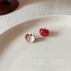 Brincos de maçã assimétricos com gotas de óleo vermelho para mulheres, outono e inverno, novo design de nicho simples, brincos e brincos de alta qualidade