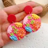 Brincos de Flores Transfronteiriços para Mulheres, Brincos Florais Coloridos Exagerados Redondos Tridimensionais de Argila Macia, Brincos de Feriado, Estilo Versátil Ins