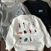 Moletom infantil de algodão puro, moderno, com desenho animado, estiloso, versão coreana, para primavera e outono, corte solto, para meninos, top casual
