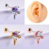 Pendientes de moda con forma de llave y alas de ángel, con cadena, taladro, dientes externos, tornillos y clavos para las orejas.