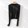 25 Cardigan de Punto Básico Redondo para Mujer de Seda de Morera y Lana de Oveja para Otoño con Top Básico