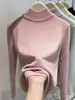 Camiseta Base de Punto por Capas Estilo Europeo con Cuello Medio Alto para Mujer, Top de Manga Larga Otoño e Invierno, Estilo Coreano, Suéter Suave de Alta Gama