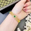 Pulsera Abierta de Calcedonia Hueca Tallada Estilo Antiguo Vietnamita con Diamantes de Imitación Microincrustados, Chapada en Oro, Color Duradero, Joyería Retro Tendencia Nacional