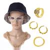 Traje de Lujo Dorado Tuhao Personalizado Combinación Aretes Anillo Cadena Grande Dorada Combinación Moda Europea y Americana