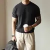 Camiseta de Tricô Masculina Manga Curta Gola Redonda Estilo Coreano de Primavera Masculina Simples Casual Justa Versátil Camisa Básica Tendência