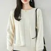 Nuevo suéter de punto de algodón 100% puro con cuello redondo para otoño e invierno para mujer, cálido y grueso, top básico de cuadros de ajuste holgado