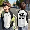 Camiseta de Manga Raglán para Niños, Bloques de Color, Algodón Puro, Manga Larga, Estilo Otoño, Moda Coreana, Corte Holgado, Ropa de Abrigo Elegante