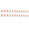 Modelo de Comercio Exterior Más Vendido: Puntas de Uñas de 24 Piezas en Color Nude con Bordes Blancos, Estilo Francés Simple, Forma Cuadrada Mediana Fresca y Minimalista, Uñas Portátiles al por Mayor
