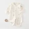 Mameluco para bebé para primavera y otoño, con botones frontales, hecho de algodón puro, ropa de bebé sin costuras, mameluco sin costuras, traje para gatear de bebé