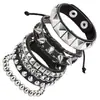 Juego de Cuatro Piezas de Pulseras de Cadena Estilo Punk Multicapa de Nuevo Estilo Europeo y Americano para Hombres, Pulseras de Cadena Personalizadas, Pulseras de Remaches Hip-Hop