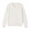 [Mismo Estilo que Raff] 25 Otoño/Invierno 100% Lana de Oveja Holgado Tejido de Punto Trenzado Cuello en V Suéter