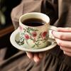 Kiln Ru Pastel Nove Pêssegos Xícara de Café Pires Cerâmica Copo Doméstico Água Potável Estilo Chinês Retrô Alto Valor de Cor Copo de Água Copo para Latte