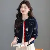 Cardigan de Tricô Casual Solto Estilo Coreano Novo Outono/Inverno Suéter Cardigan Cartoon com Bordado Pesado Doce para Mulheres