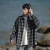 Camisa xadrez japonesa masculina de manga comprida primavera e outono solta meninos retrô camisa casual jaqueta juvenil masculina