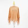 Lenço triangular feminino de renda vazada cor sólida bordado floral franja respirável