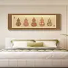 Pintura Decorativa de Cabecera para Dormitorio de Calabaza de Fortuna y Prosperidad, Rollo Horizontal Largo con Caquis para Buena Suerte, Arte de Pared Auspicioso Estilo Chino para Habitación de Invitados