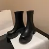 Botas Chelsea Plataforma com Salto Grosso para Mulheres, Estilo Britânico, Novas Botas Elásticas Emagrecedoras Outono/Inverno 2025, Botas de Cano Curto Marrons para Mulheres Baixas