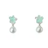 Pendientes de botón de cristal verde menta, grava, perla y estrella de mar 2026 Verano Frescos Dulces Pendientes Diseño Nicho Joyería para Orejas