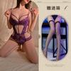 Aishangyou Recorte Adelgazante Look Sexy Lencería Sexy Mono Tentación Tirante Encaje Transparente No Quitar Pijama Morado
