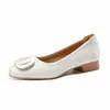 Zapatos de vestir individuales franceses para mujer, cuero suave, hebilla dorada, punta cuadrada, escote bajo, casual, tacón medio, zapatos individuales, estilo temperamento, para ir al trabajo, zapatos de abuela, estilo para cuatro estaciones