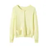 Cardigan Curto de Cashmere Bai Cai Rong 2026 com Gola Redonda Peça Externa de Tricô Versátil, Macia e Aconchegante