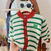 Suéter para bebé de primavera y otoño 2025 para niñas, suave y ceroso, cárdigan de punto para niños, tops de moda a rayas bordadas