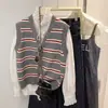 Chaleco retro a rayas estilo coreano, tejido suave y acogedor, adelgazante, adecuado para el uso diario, versátil para usar en capas, top chaleco suéter para mujer