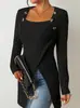 Ropa para mujer europea y americana de cuello cuadrado, manga larga, color liso, superventas, camiseta irregular, ropa para mujer transfronteriza, tejido 2026, top gris