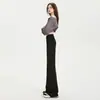 Pantalones Cargo de Mezclilla Lavada Vintage Negros de Tiro Bajo Acampanados Multibolsillos para Mujer, Nuevos Pantalones Casuales de Otoño Estilo High Street Americano