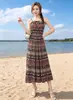Foto Real do Vestido Estilo Étnico 2026, Novo Vestido Feminino de Algodão e Seda com Cinto para Verão e Outono, Vestido de Alça, Vestido de Praia