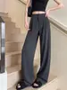 Pantalones de traje grises para mujer 2026 nuevo verano finos de alta gama fluidos rectos casuales de seda de hielo de pierna ancha