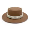 Cinto de Pérolas Estilo Hepburn Francês Chapéu de Topo Plano Estilo Dama da Moda Chapéu Preto Retrô Britânico Outono e Inverno para Mulheres
