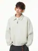 Sudadera Hanlu retro americana con medio cierre y cuello polo para hombre, estilo otoño, silueta corta y ancha, chaqueta pullover con patchwork segmentado