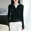 Primavera/Verão 2026 Novo Lã Fina Gola Redonda Tricô Manga Longa Feminino Cor Torcida Bloco de Cores Slim Fit Falso Duas Peças