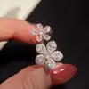 Anel de Flor Dupla Rosa Brilhante com Diamante para Mulheres, Anel para Dedo Indicador com Pedra Colorida, Anel de Flor de Zircônia com Design de Nicho