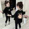 Camiseta de manga larga de algodón puro para niñas, nuevo estilo coreano otoño 2026, top estampado versátil para niños mayores, estilo primavera y otoño