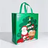 Novas Sacolas de Presente de Natal com Estampa Dourada de Comércio Exterior em Estoque, Sacolas Tote de Tecido Não Tecido com Estampa Colorida de Personagens do Papai Noel
