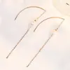 Brincos de Linha de Orelha Estilo Coreano com Borla de Pérola Artificial para Mulheres Longos Simples Fashion Versátil Elegantes Joias de Orelha
