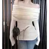 Suéter de punto rosa suave sin hombros para mujer, jersey de otoño, top negro sin hombros