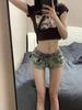 Shorts de Mezclilla de Cintura Baja Estilo Americano Spice Girl Liu Ding para Mujer Primavera y Verano 2025 Nuevos Ajuste Delgado Adelgazantes de Bolsillo Cadera Pierna Ancha Pantalones Cortos
