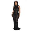 C6895 Transfronterizo AliExpress Amazon Moda Europea y Americana Vestido Largo de Lentejuelas de Color Sólido para Mujer con Cuello y Espalda Descubierta