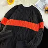 Suéter de Punto Trenzado a Rayas de Bloques de Color para Hombre, Jersey Holgado de Cuello Redondo, Chaqueta Casual de Moda para Primavera y Otoño, Atuendo de Pareja